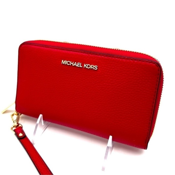 Michael Kors JST LG Flat MF Phone Case Wallet Red/Gold - Picture 7 of 9